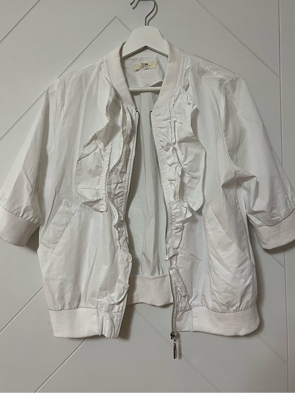 Free People White Ruffle-Front Zip Bomber Jacket - Picture 4 of 10